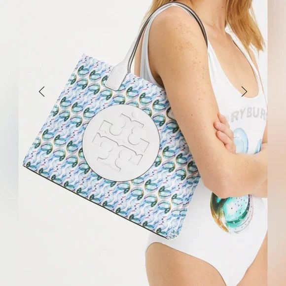 Tory Burch NWT Blue Swan Printed Ella Tote - Picture 10 of 13